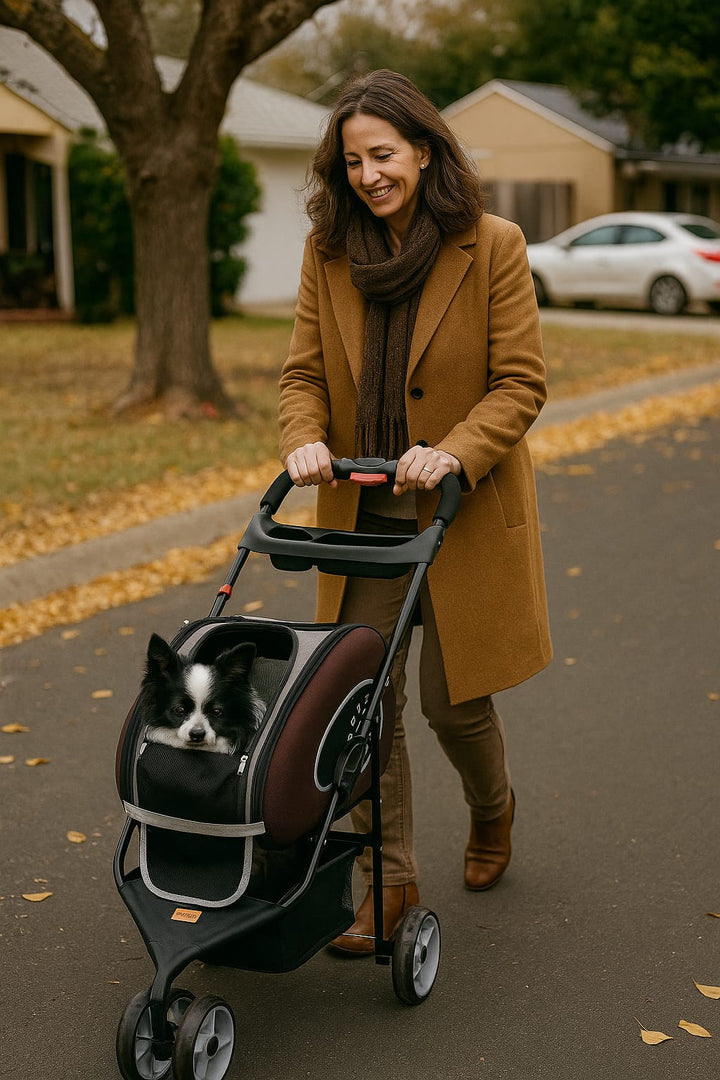 Carrito Multifuncional 5 en 1 para Perros y Gatos Diseño Premium Marron (Hasta 8 kg)