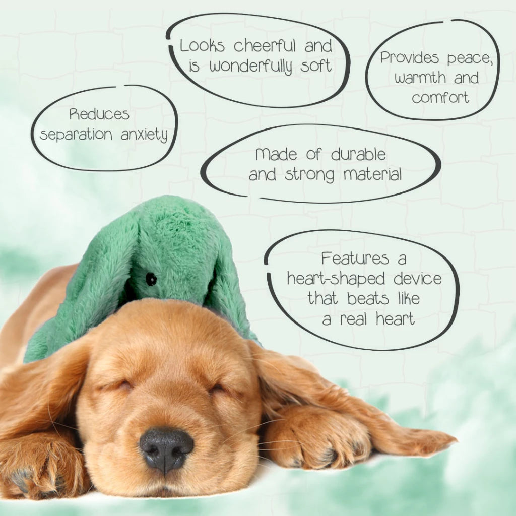 Peluche Conejito Verde Calmante con Calor y Latido para Perros