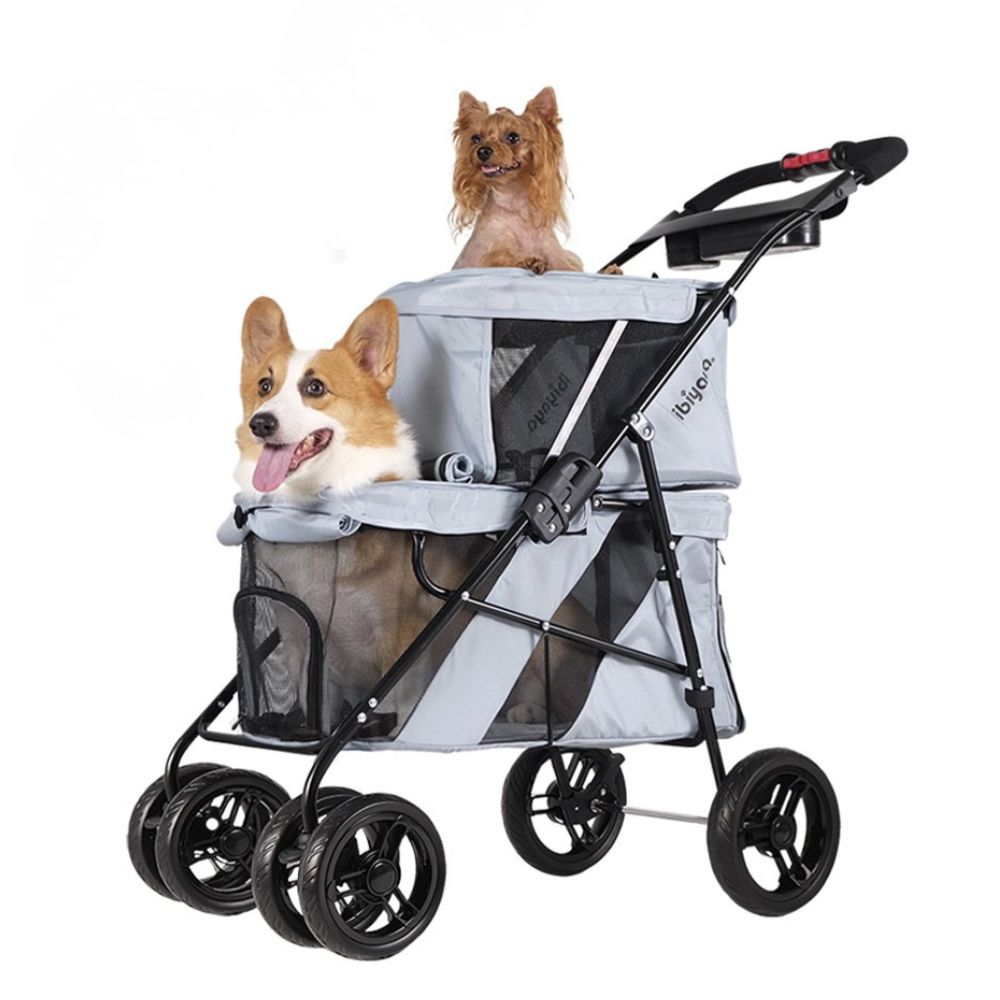 Ibiyaya Carrito Doble para Mascotas y Gatos Color Gris– Confort y Estilo en Cada Paseo