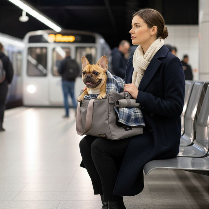 bolso tote impermeable ibiyaya gris para perros y gatos hasta 8 kg