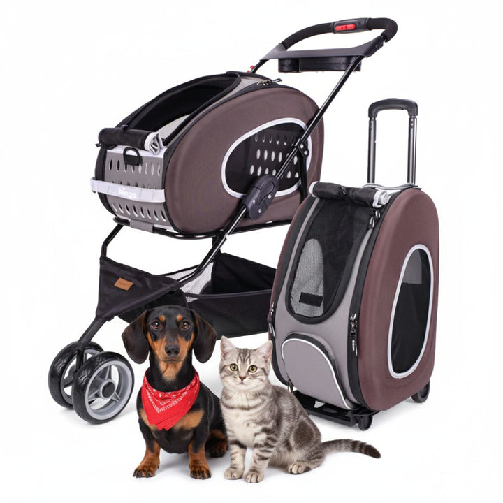 Carrito Multifuncional 5 en 1 para Perros y Gatos Diseño Premium Marron (Hasta 8 kg)
