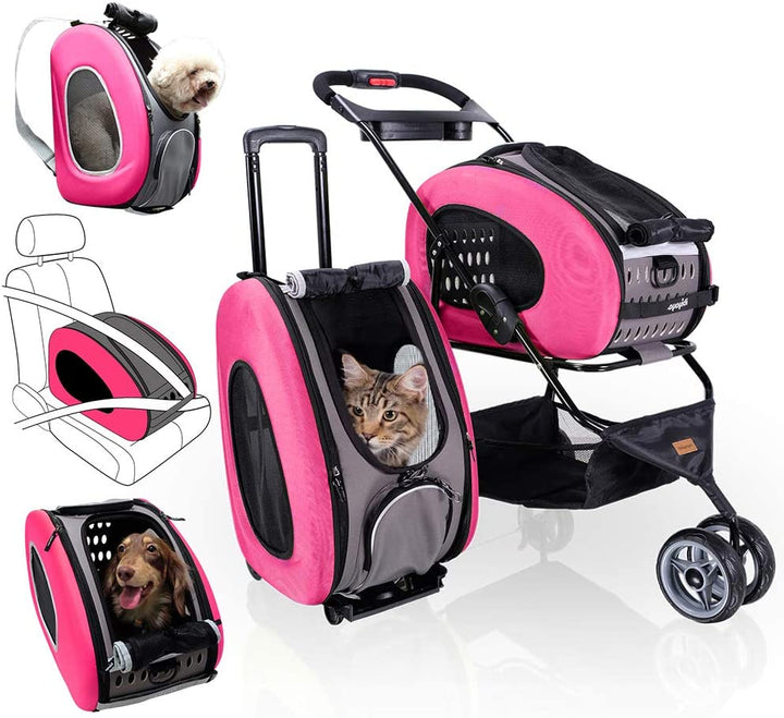 Carrito Multifuncional 5 en 1 para Perros y Gatos Diseño Premium Marron (Hasta 8 kg)