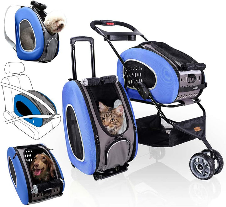 Carrito Multifuncional 5 en 1 para Perros y Gatos Diseño Premium Marron (Hasta 8 kg)
