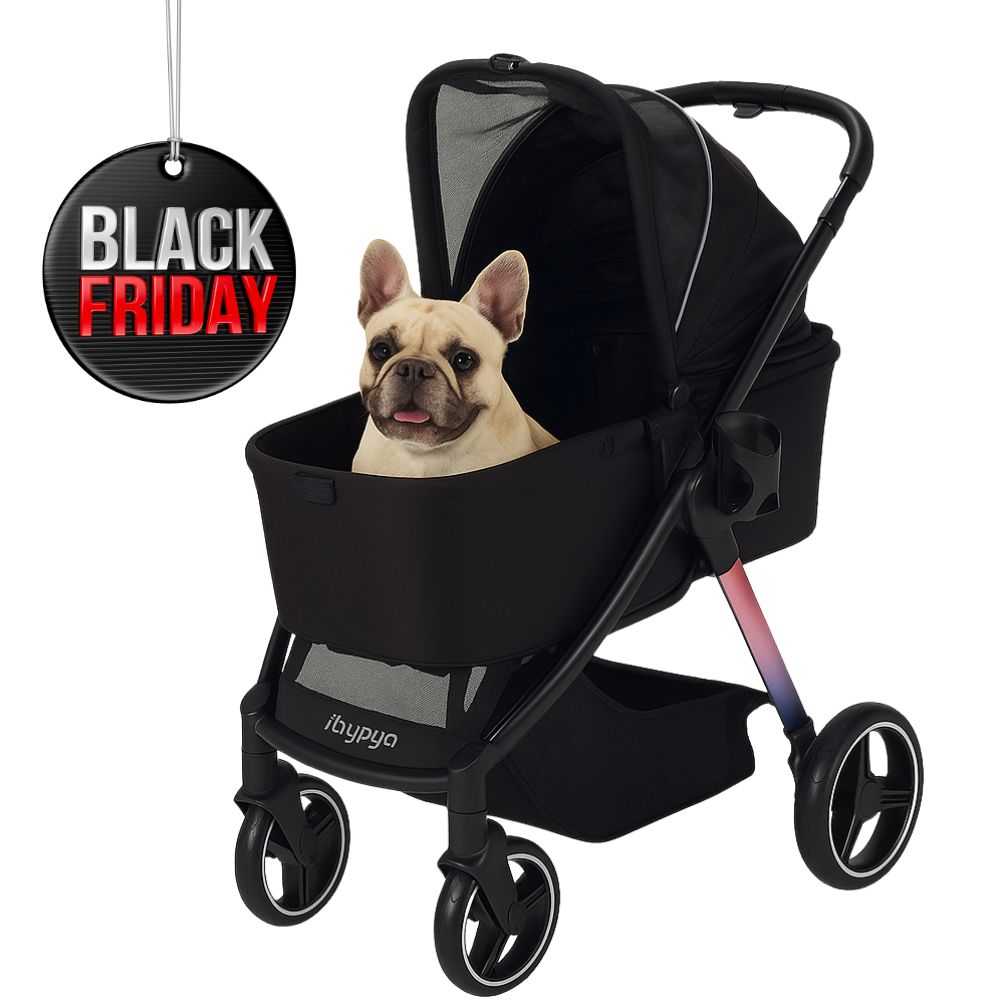 carrito ibiyaya retro luxe negro para perros grandes hasta 25 kg